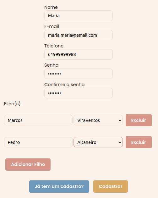 página de cadastro